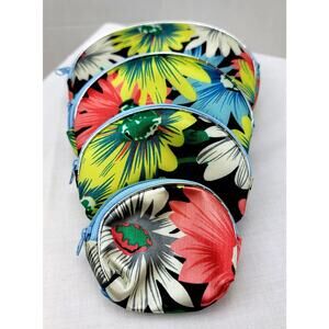 4 Piece Vibrant Floral Print Assorted Sizes Cosmetic Bags 3" 4" 5" 6" Satin New